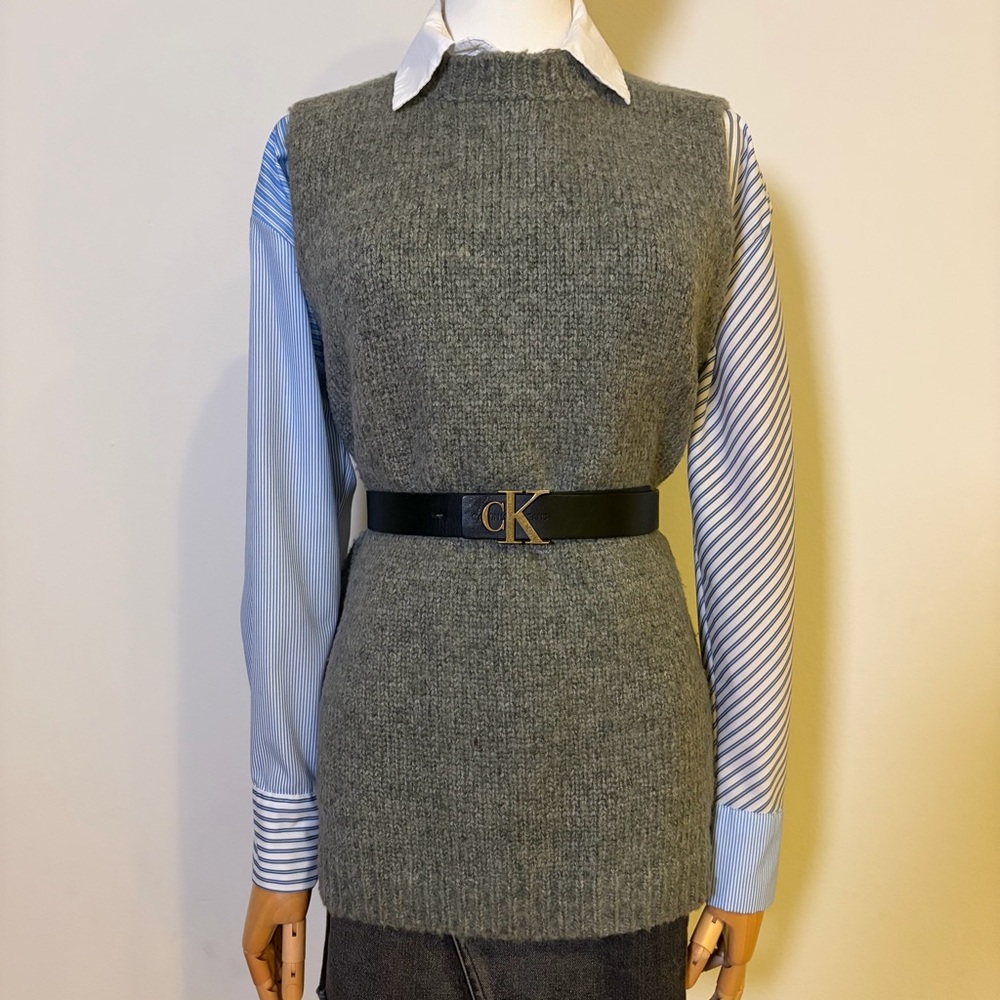 GLAMOROUS Women's Knit Longline Vest / Sleeveless Cardigan - Gray Marl (Size M)